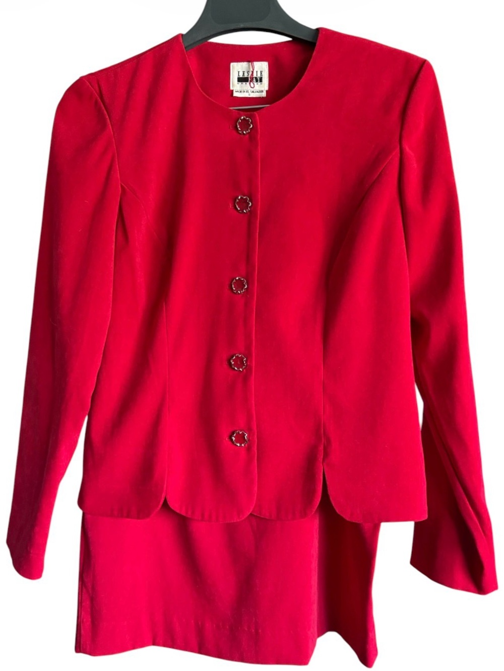 Leslie Fay Vintage Bright Red Suede Skirt Suit - Picture 2 of 10